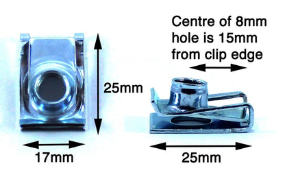 10 x M8 8mm Filo Punte C Clip Velocità Molla Zincato Camino U Dado Dadi