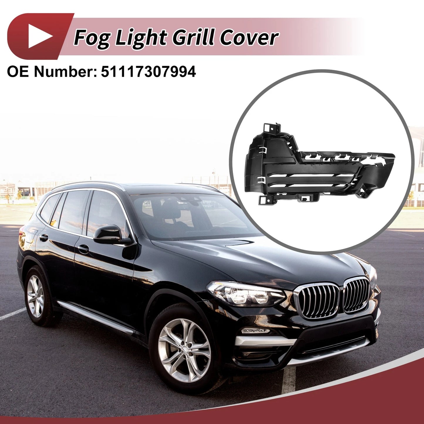 Front Right Fog Light Grill for BMW X5 (2014-2018) 1 x Black