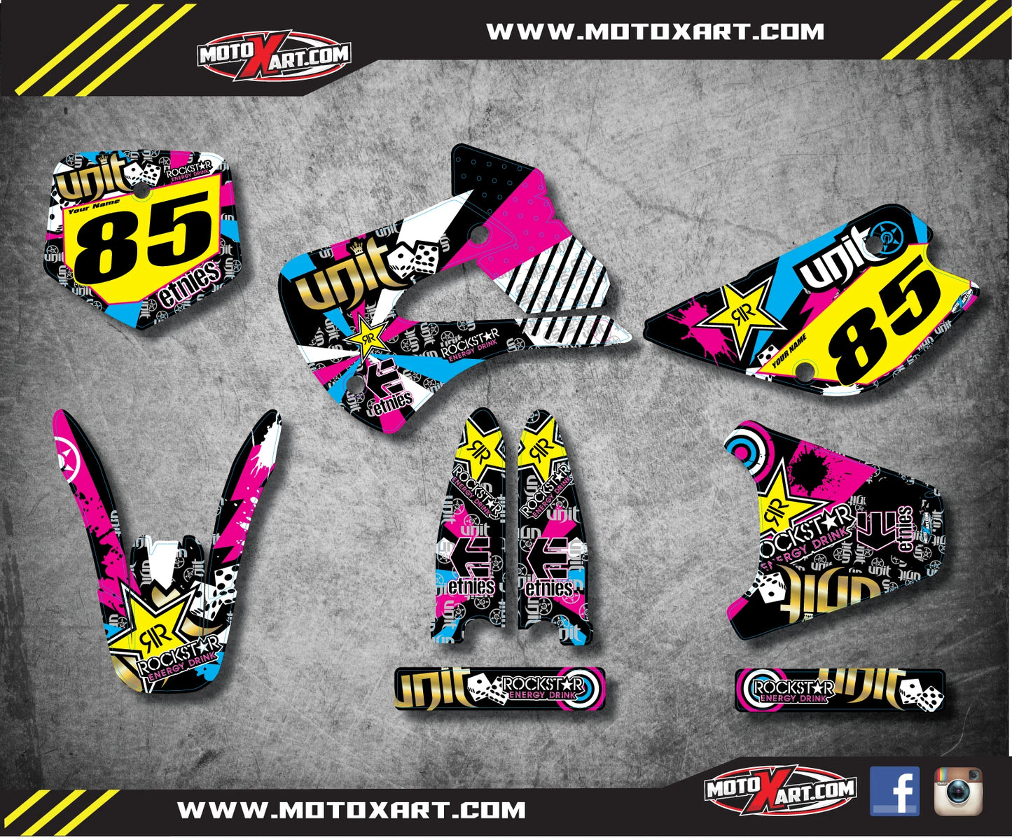 Custom Graphics Kit for 1998-2013 Kawasaki KX 85 - RUSH Style Decals