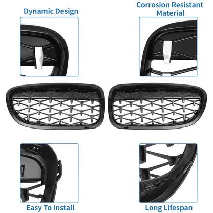 Front Hood Bumper Grille for BMW 528i 535i 550i xDrive Black 1 Pair
