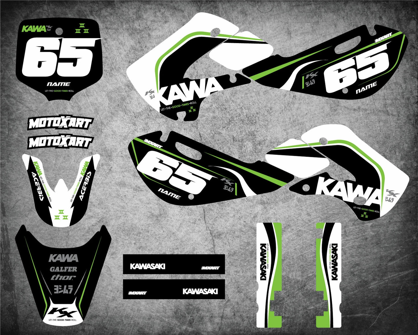 Custom Decal Kit CREW Style for Kawasaki KX 65 (2000-2020)