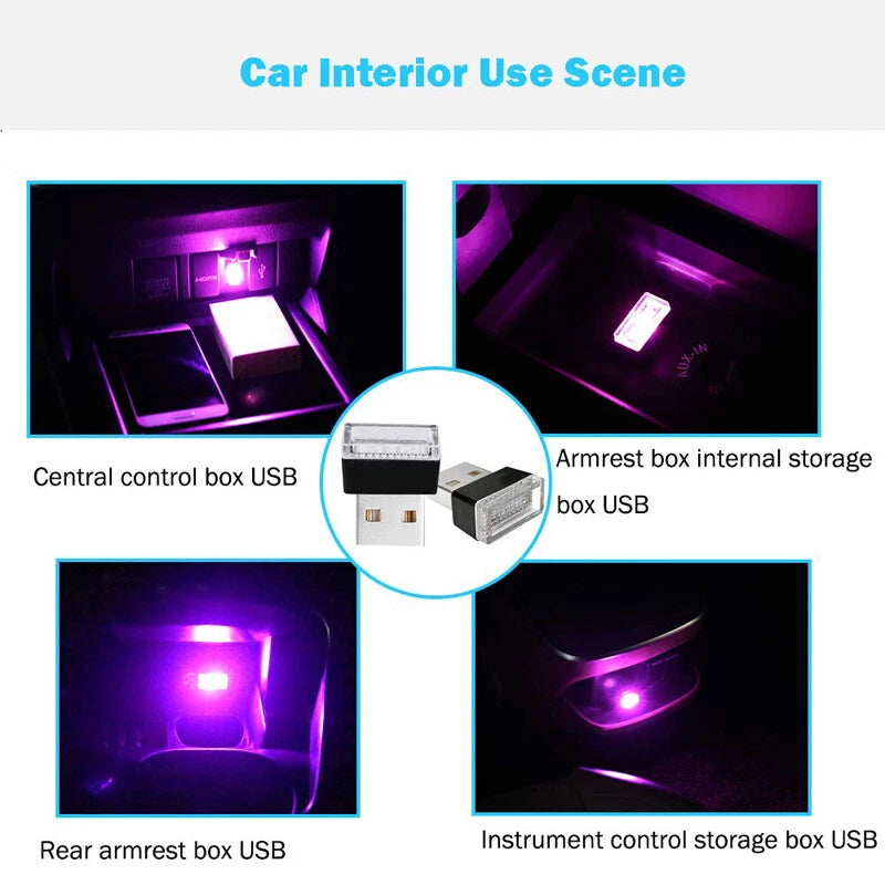 2 x Purple Mini USB LED Car Interior Lights for Auto Atmosphere (2020-2023)