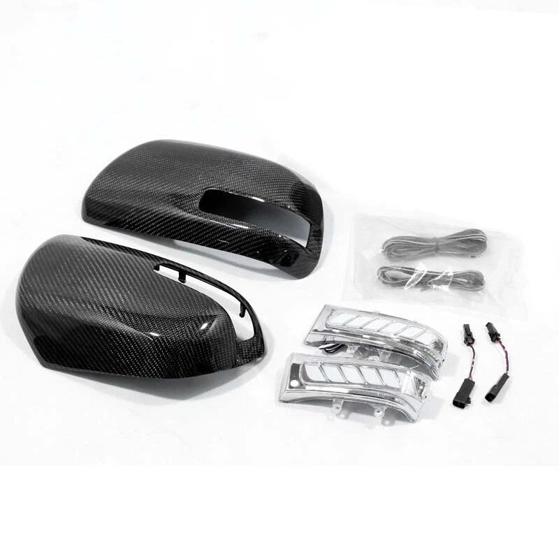 Carbon Fiber Side Mirror Cover Caps Replace for 2006-2013 Toyota Previa w/ LED
