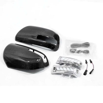 Carbon Fiber Side Mirror Cover Caps Replace for 2006-2013 Toyota Previa w/ LED