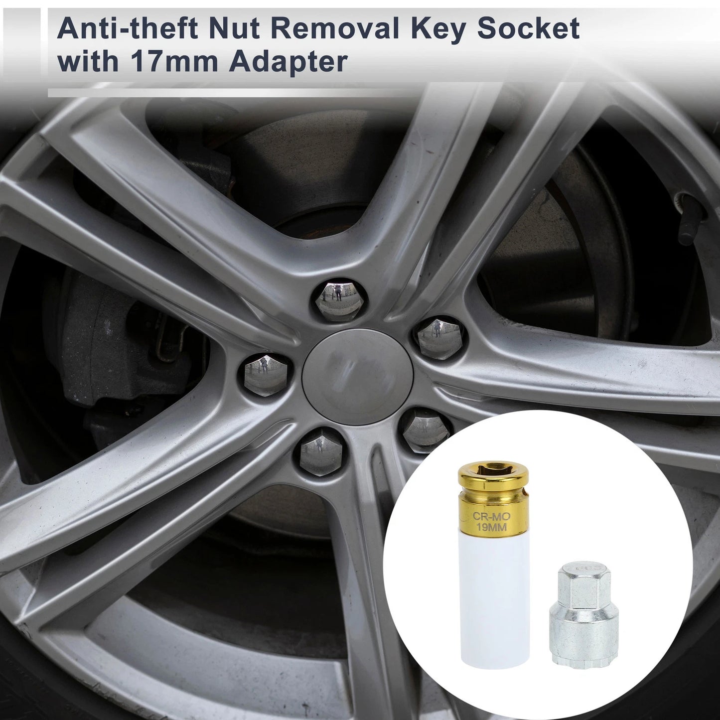 19mm Wheel Lock Lugnut & Adapter Key Socket for Volvo