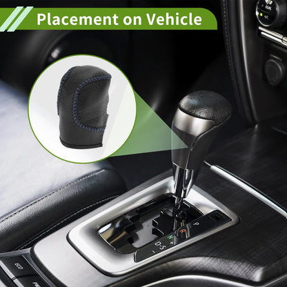 Pebbled Gear Shift Knob Cover Black Blue Faux Leather for Honda