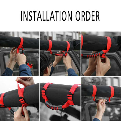 2 x Red Car Roof Roll Bar Holder Handle for Jeep Wrangler (CJ, YJ, TJ, JK, JL)