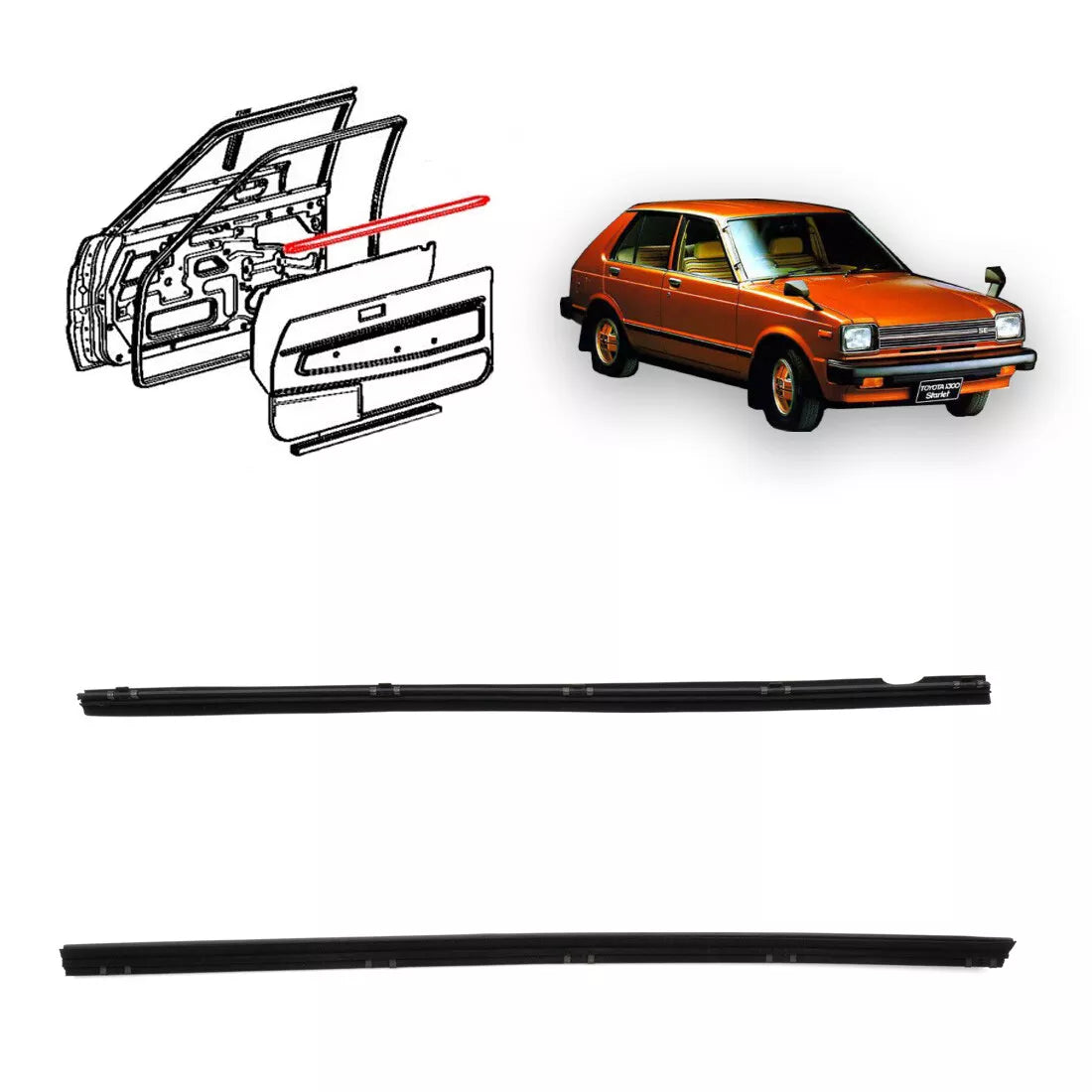 Front Door Glass Weatherstrip for Toyota Starlet 5-Door 1978-1984