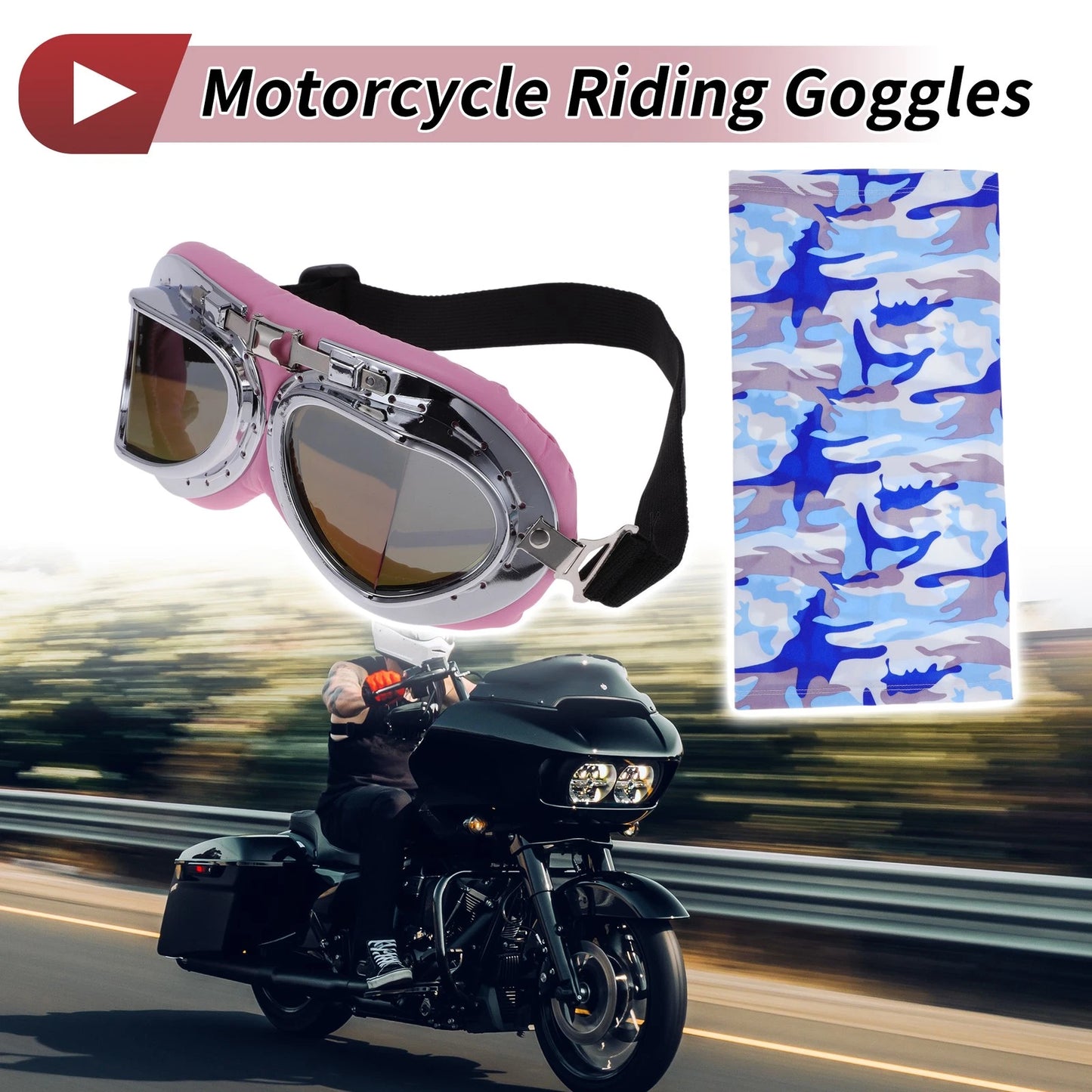 Set / 1 / Motorcycle Riding Goggles Multicolour Lens Pink Frame for Cycling Sunglasses
