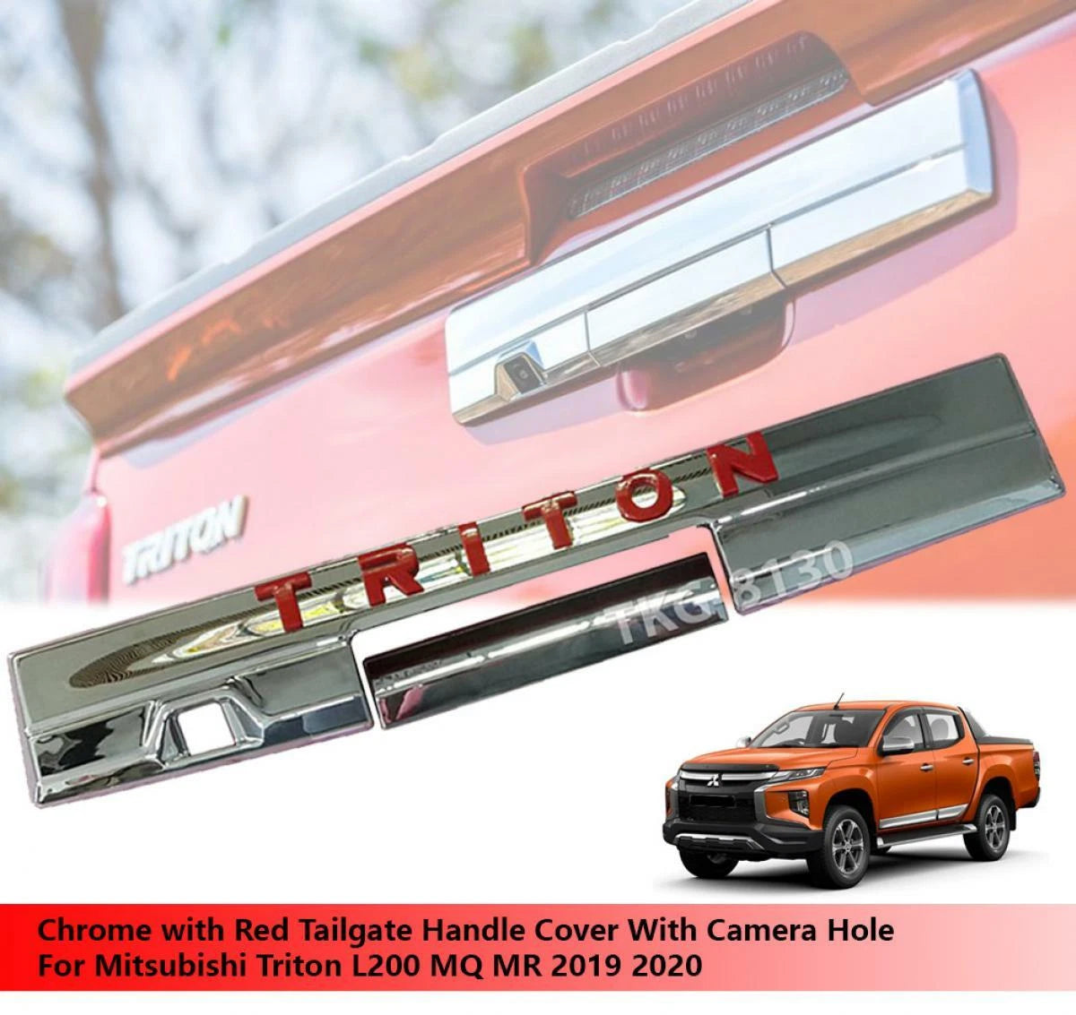 Tailgate Handle Cover Trim Red Chrome for Mitsubishi L200 Triton (2019-2020)