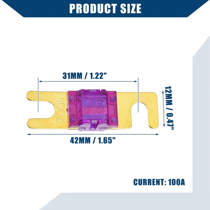 5 x 100A Mini ANL Fuses for Car Motorcycle - Gold Tone Purple