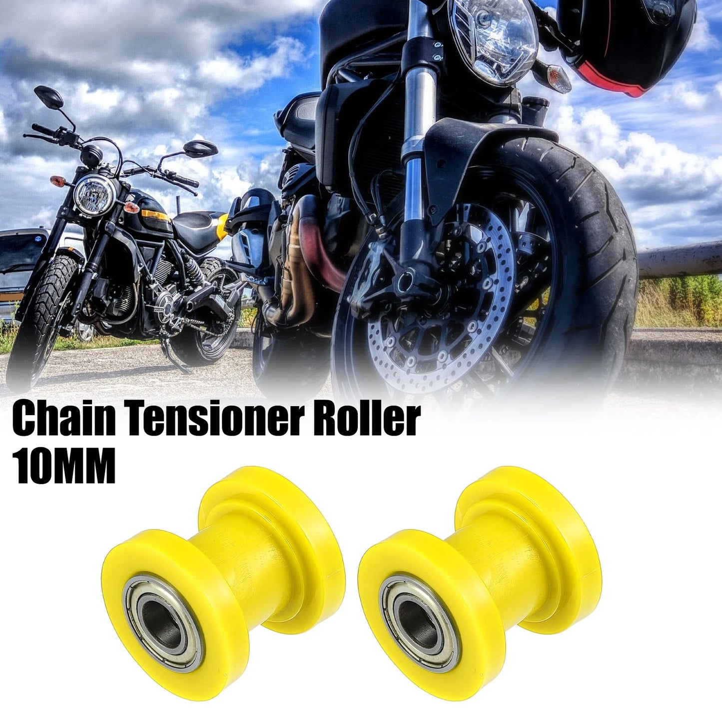 2 x 10mm Drive Chain Pulley Chain Tensioner Rubber Wheel for Motorcycle