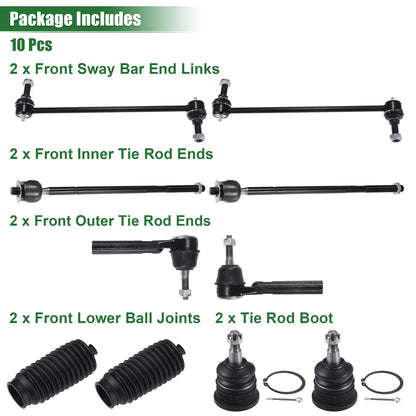 10x Front Suspension Kit Inner Outer Tie Rod End for Dodge Grand Caravan