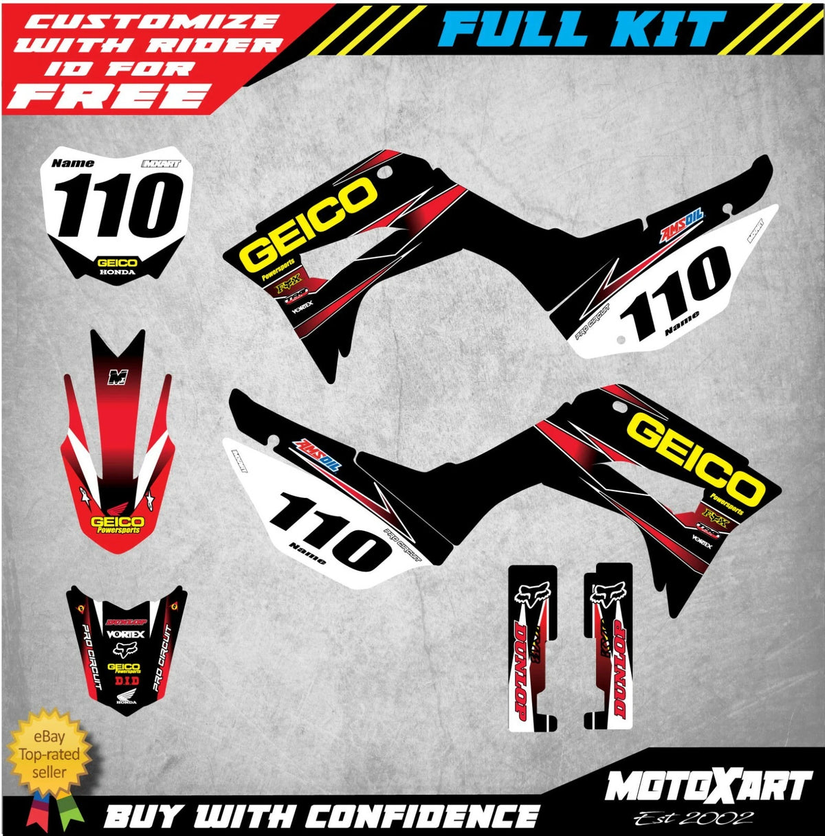 Custom Sticker Kit for Honda CRF 110 (2019-2020) - GEICO Style Decals