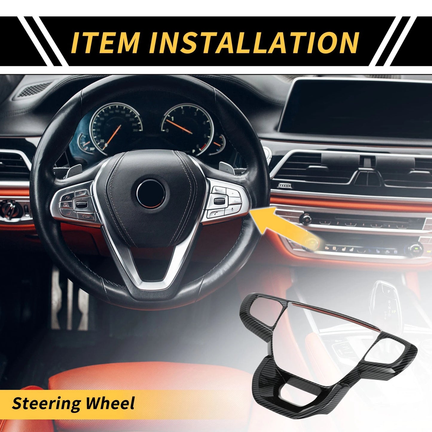Carbon Fiber Steering Wheel Cover Trim for Ford Ranger (2023-2024)