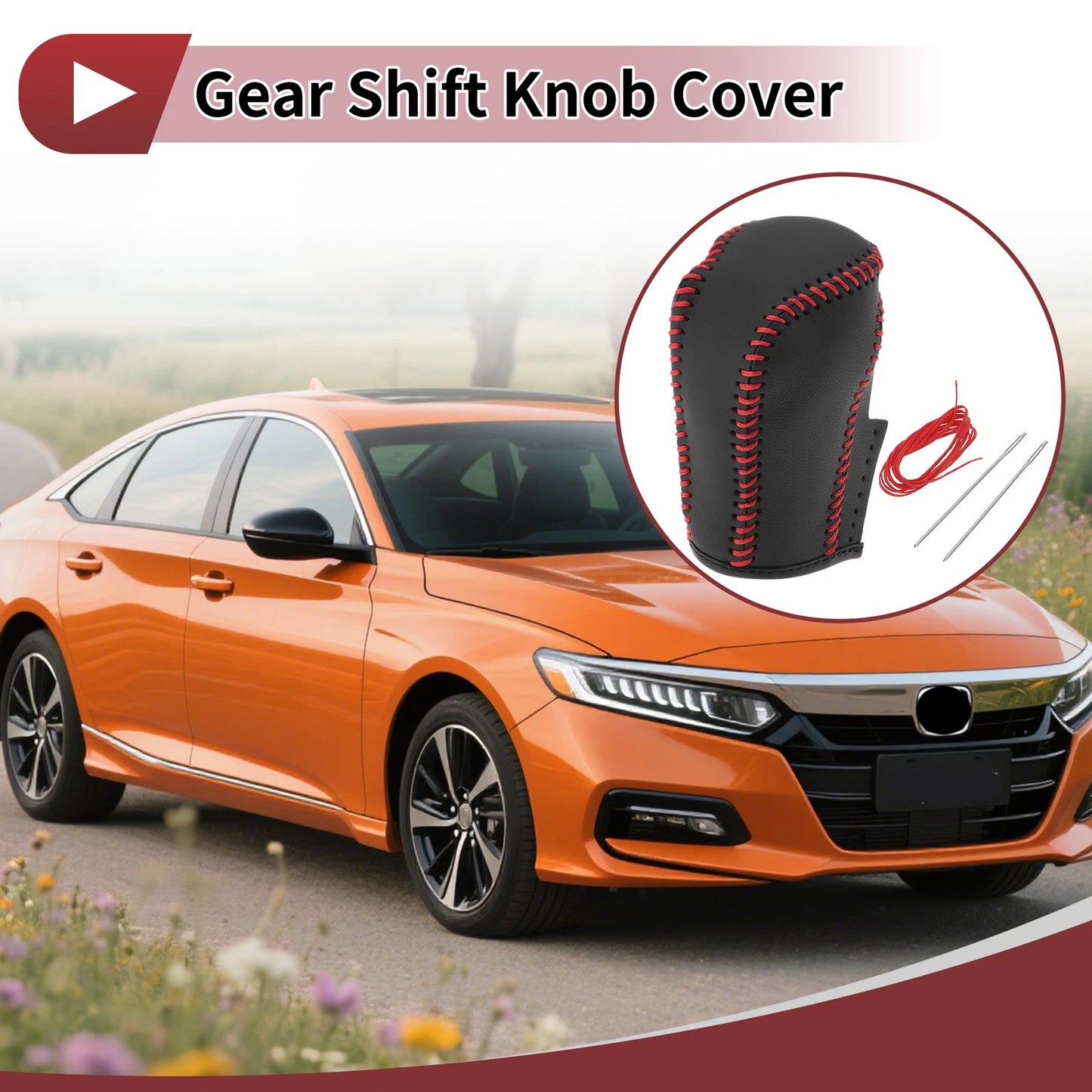 Car Gear Shift Knob Cover for Honda Inspire 2023 Red Faux Leather