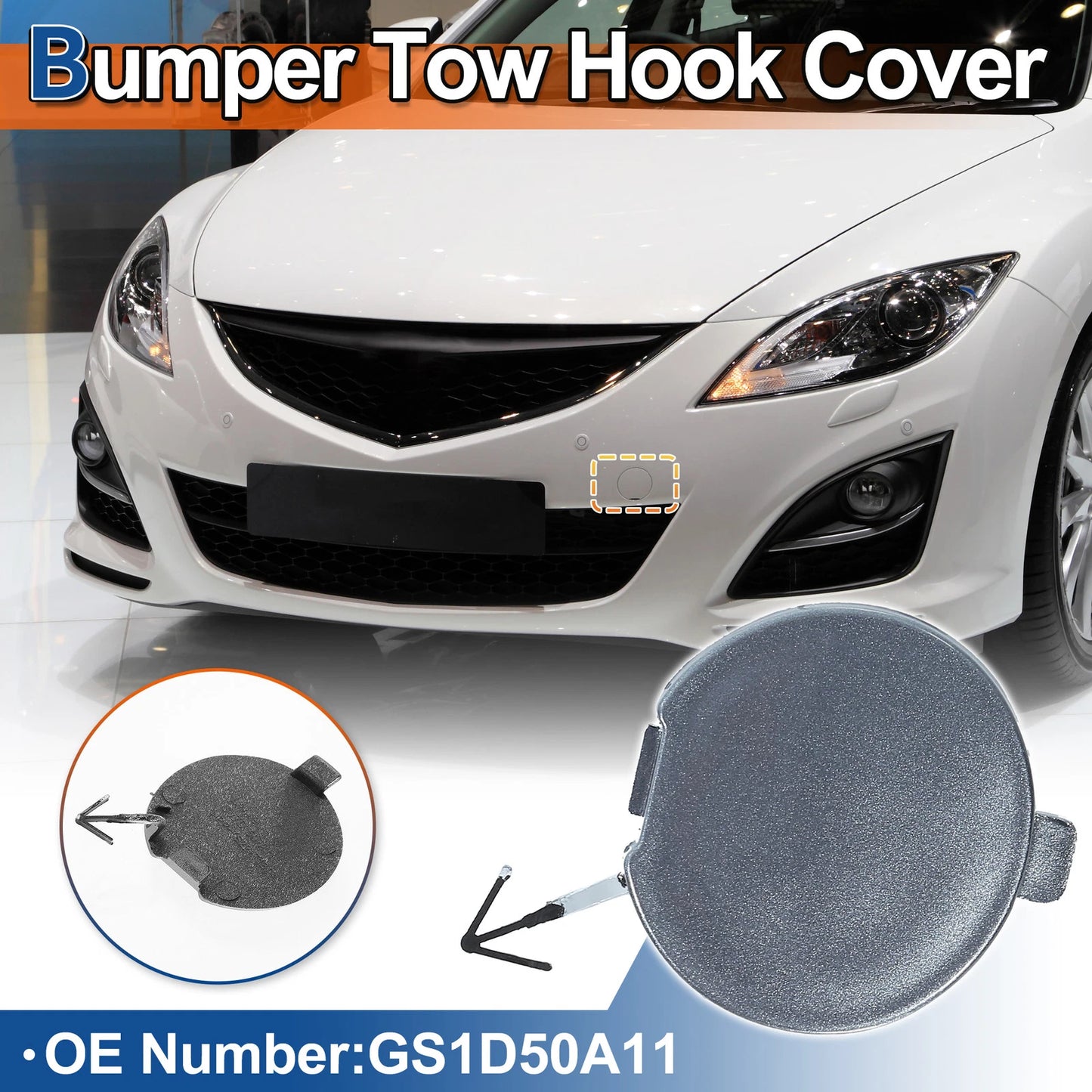 Light Gray Front Bumper Tow Hook Cover for Mazda 6 (2008-2012)