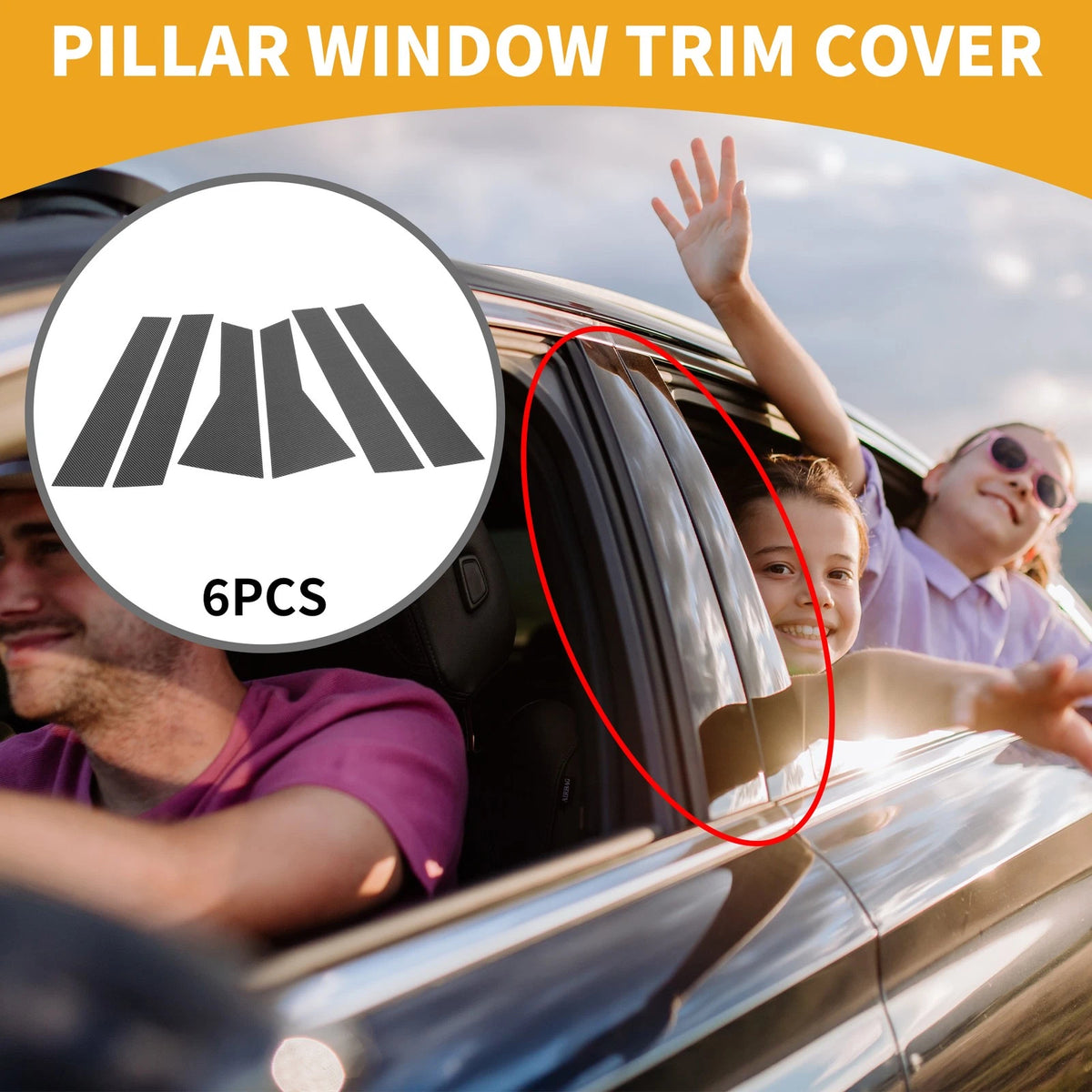 6 x Car Pillar Window Trim Covers for Honda CR-V (2012-2016) Black Carbon Fiber