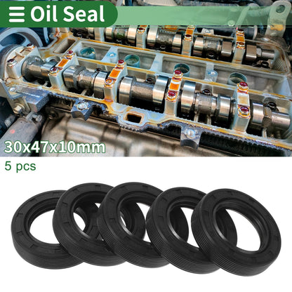 Oil Seal 30x47x10mm Lip Seal Ring Rotary Shaft Seal NBR Rubber Black 5 Pcs