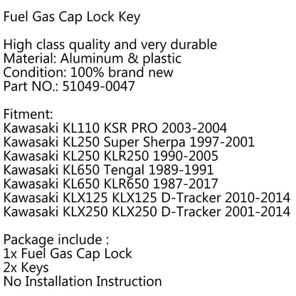Gas Tank Cap Key for Kawasaki KL110, KSR PRO, KL650, KLX125, D-Tracker (2000-2023)