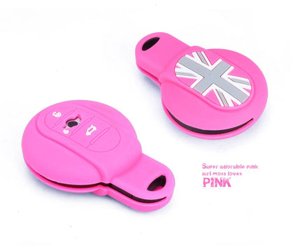 1X Pink Silicone Key Case FOB Cover Fit for Mini Cooper F55 F56 F60 2015-2020