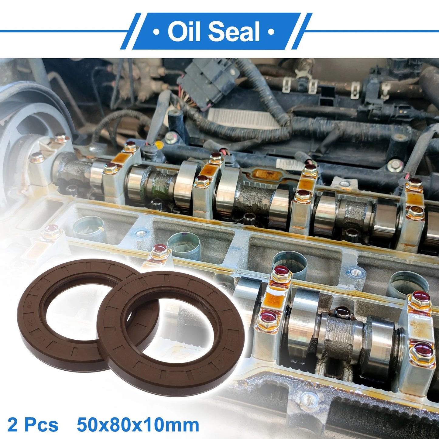 Oil Seal 2 x Pcs Rotary Shaft Seal 50x80x10mm Brown FKM Rubber