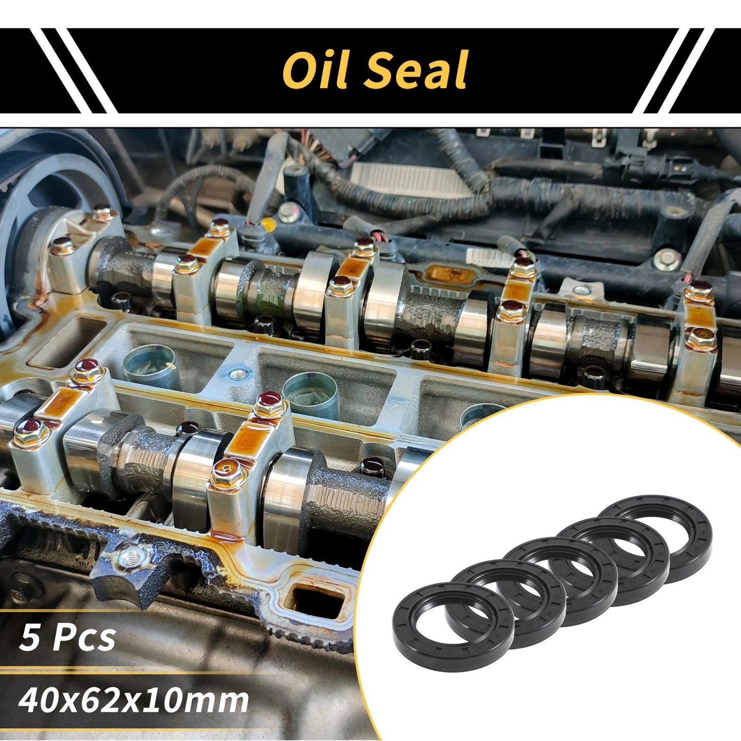 Oil Seal / 40x62x10mm / Seal Ring Rotary Shaft Seal NBR Rubber Black 5 Pcs