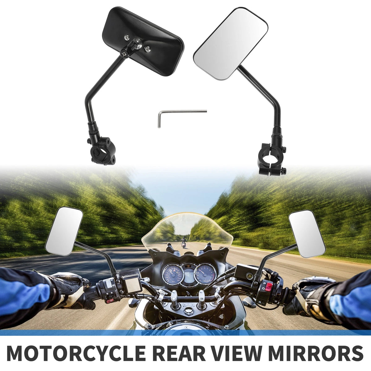 M10 Motorcycle Rear View Mirrors Square Shape Handlebar Mirrors Black 1 Set
