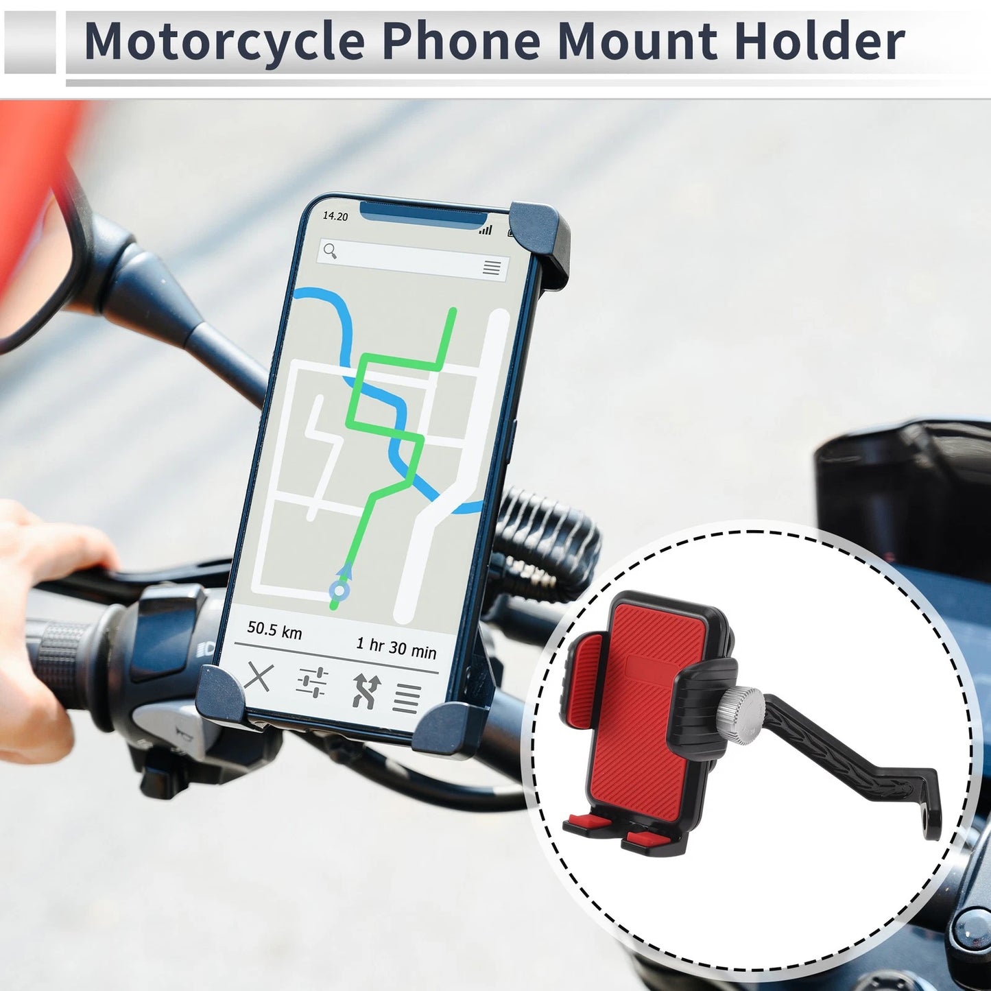 Motorcycle Phone Mount Holder for Rearview Mirror Mount 4.7-7.2 Phones Red