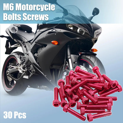 30pcs / M6x30mm / Motorcycle Aluminum Alloy Hex Socket Fastener Bolts Screws