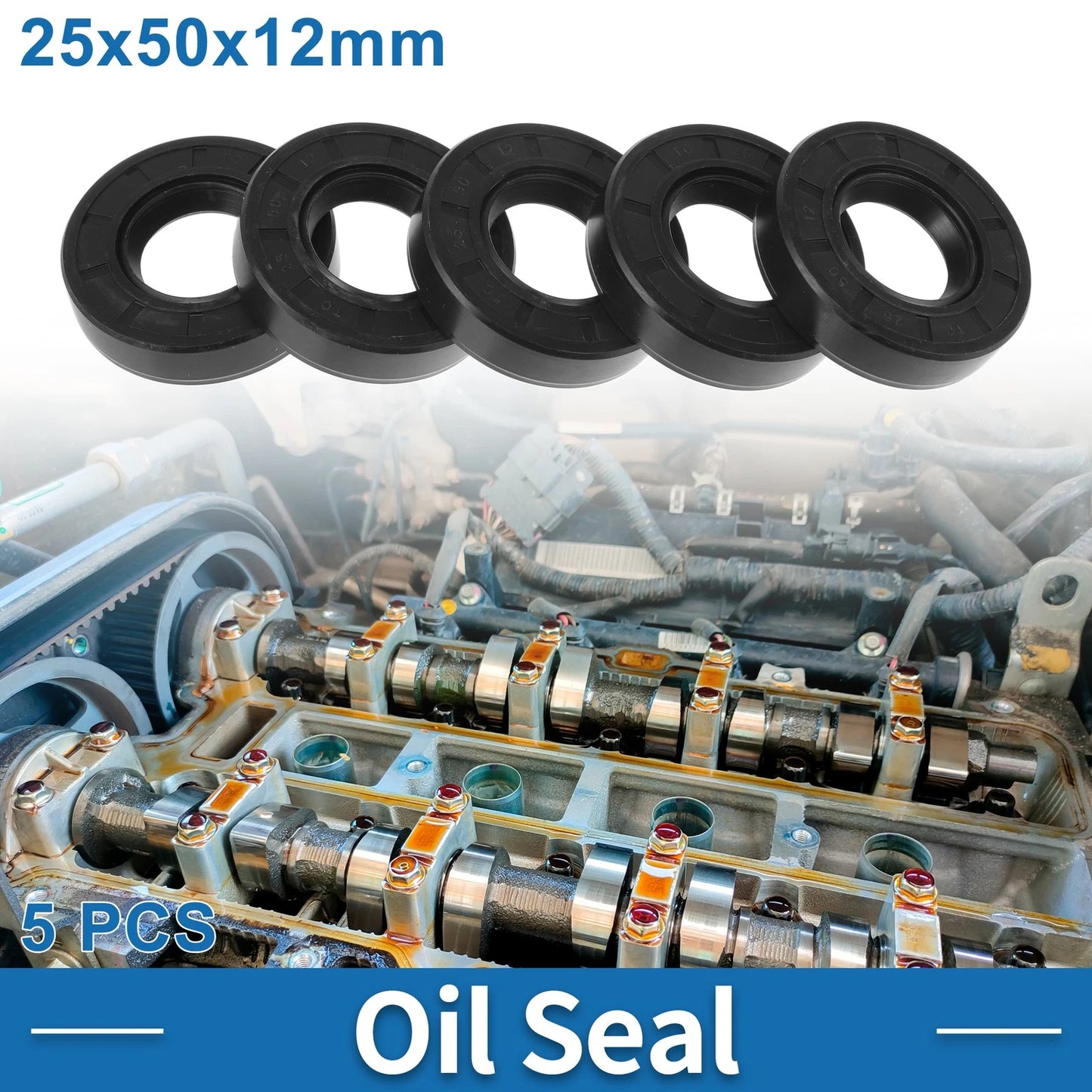 Oil Seal Rotary Shaft Seal 25x50x12mm Nitrile Black 5 pcs