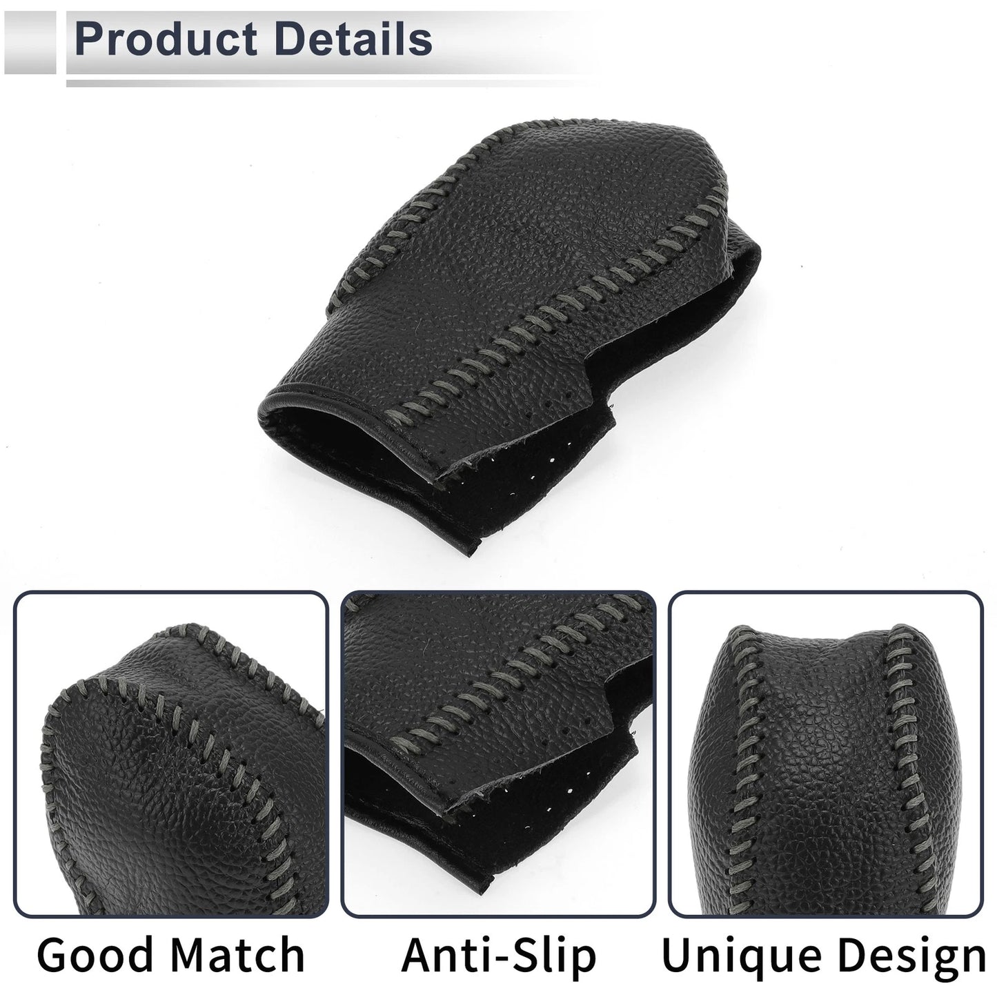 Pebbled Gear Shift Knob Cover Black/Grey Faux Leather for Ford Fusion (2013-2016)