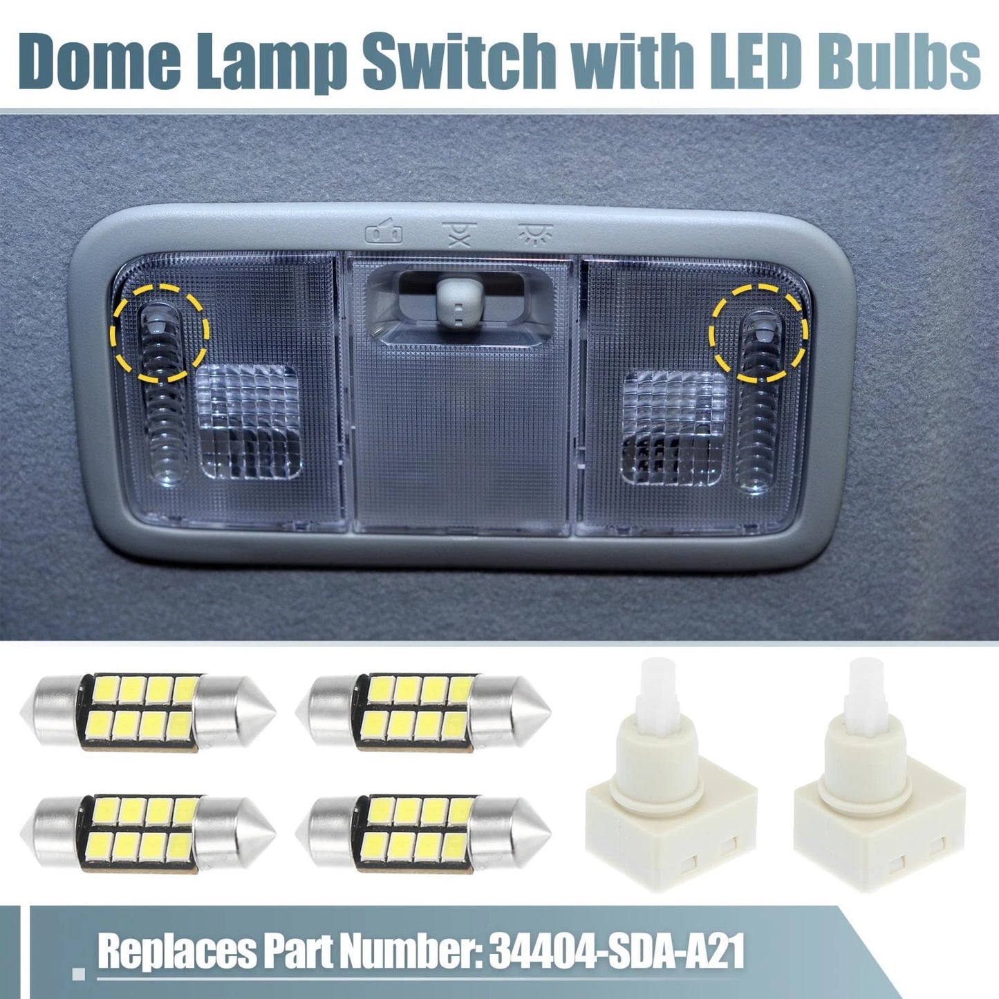 Dome Lamp Switch 2Pcs with 4Pcs White LED Bulbs for Honda Odyssey (2005-2010)