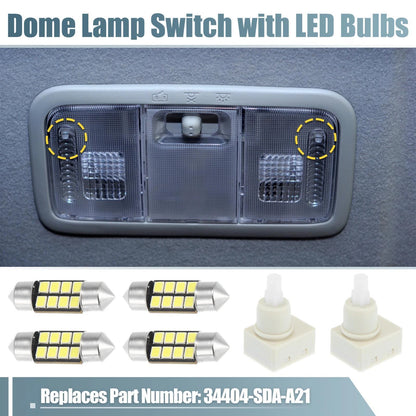 Dome Lamp Switch 2Pcs with 4Pcs White LED Bulbs for Honda Odyssey (2005-2010)