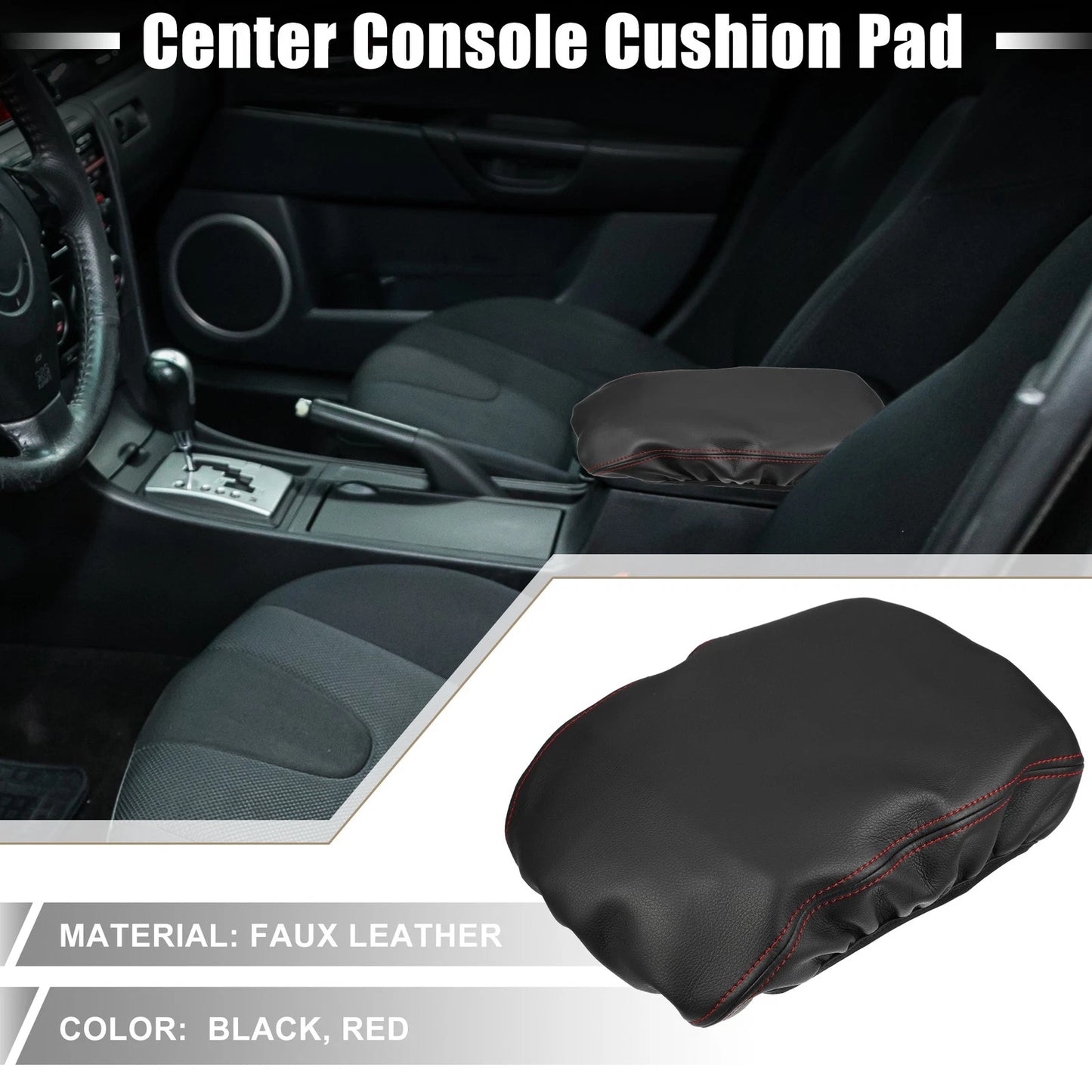 Center Console Armrest Cover for Mazda 3 (2019-2023) Black Red Stitches