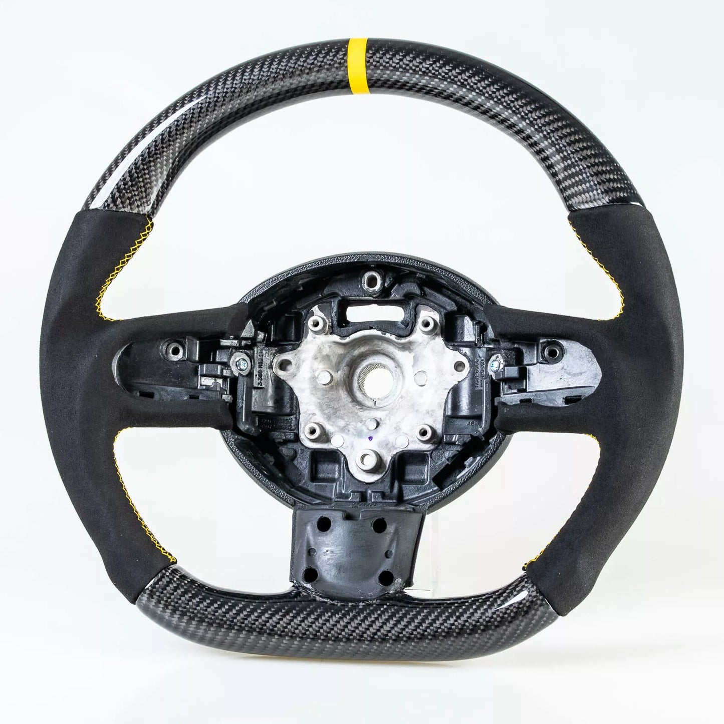 Flat Bottom Carbon Suede Yellow Steering Wheel for Mini R55 R56 R57 R58 R60 R61 (2006-2019)