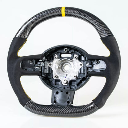 Flat Bottom Carbon Suede Yellow Steering Wheel for Mini R55 R56 R57 R58 R60 R61 (2006-2019)