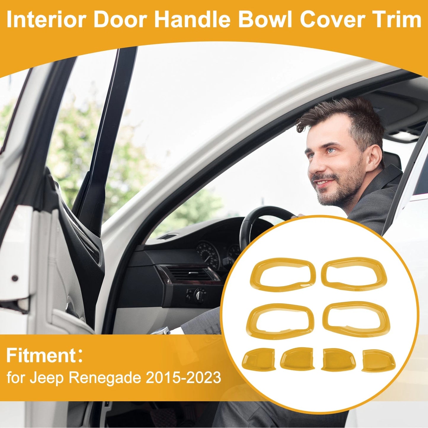 Interior Door Handle Bowl Cover Trim for Jeep Renegade (2015-2023) 4 x Yellow ABS