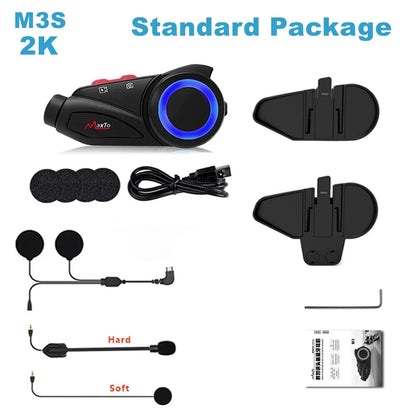 Maxto M3S Motorcycle Helmet Headset Intercom with 2K Video Recorder