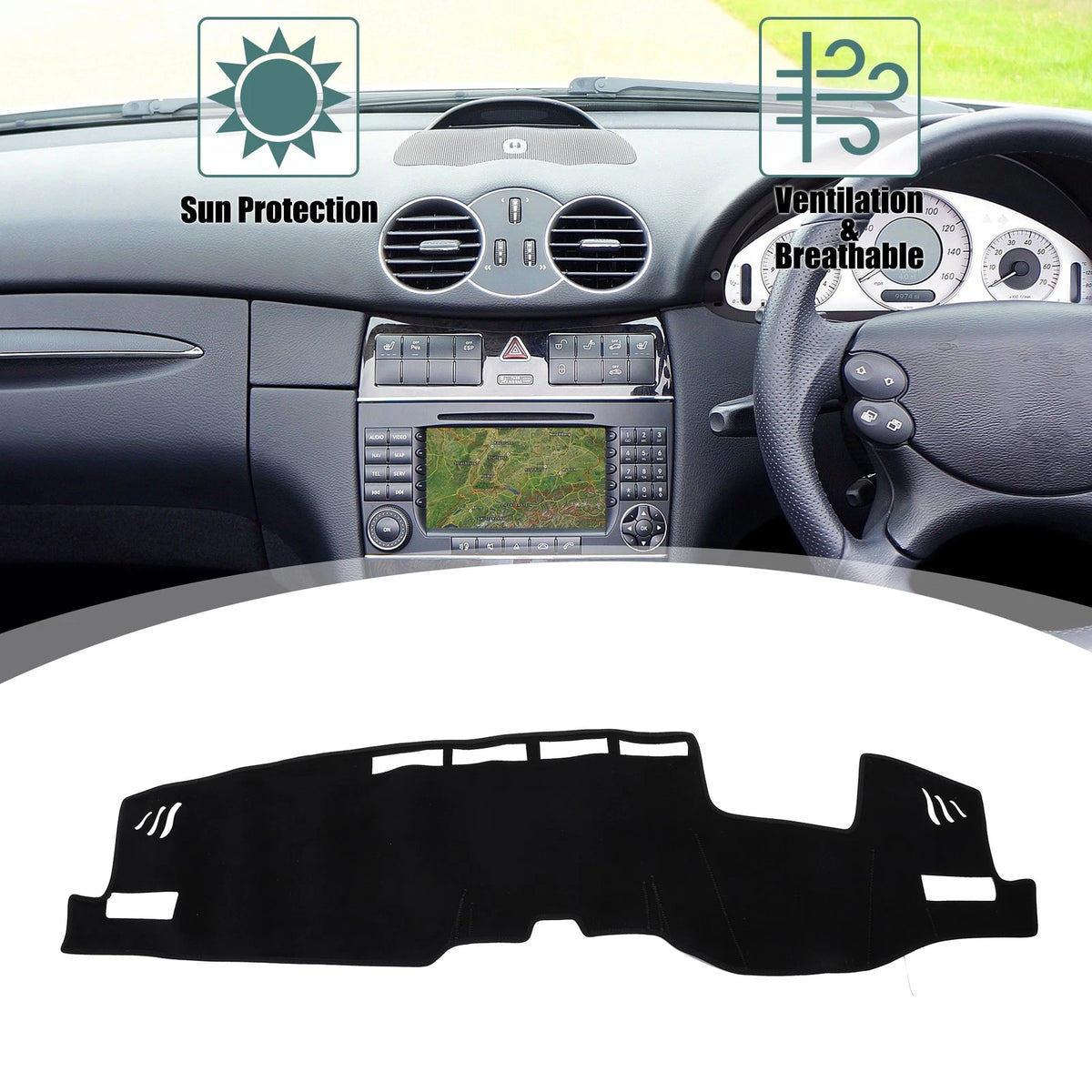 Car Dashboard Cover Black Suede Non-Slip Mat for Toyota Harrier (2020)