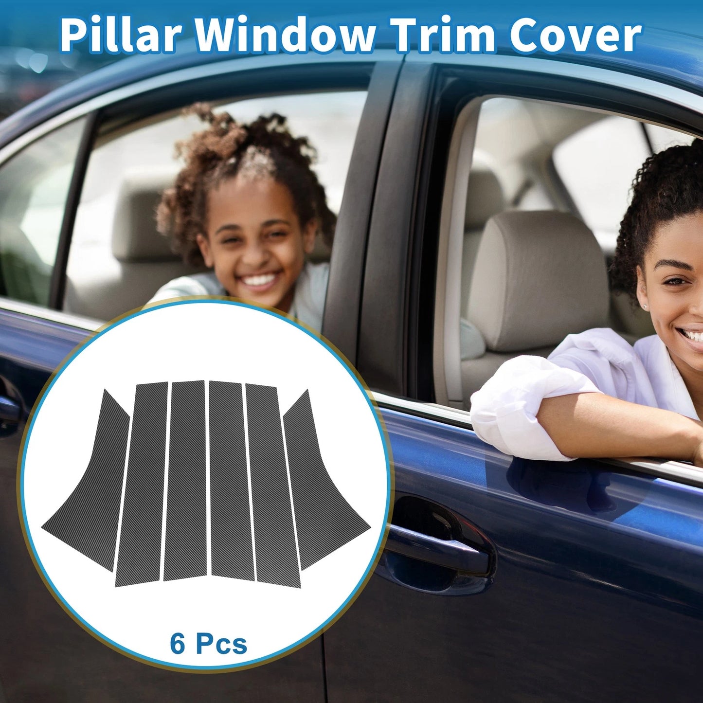 6pcs Door Pillar Window Trim for Ford Focus (2012-2019) Carbon Fiber Black