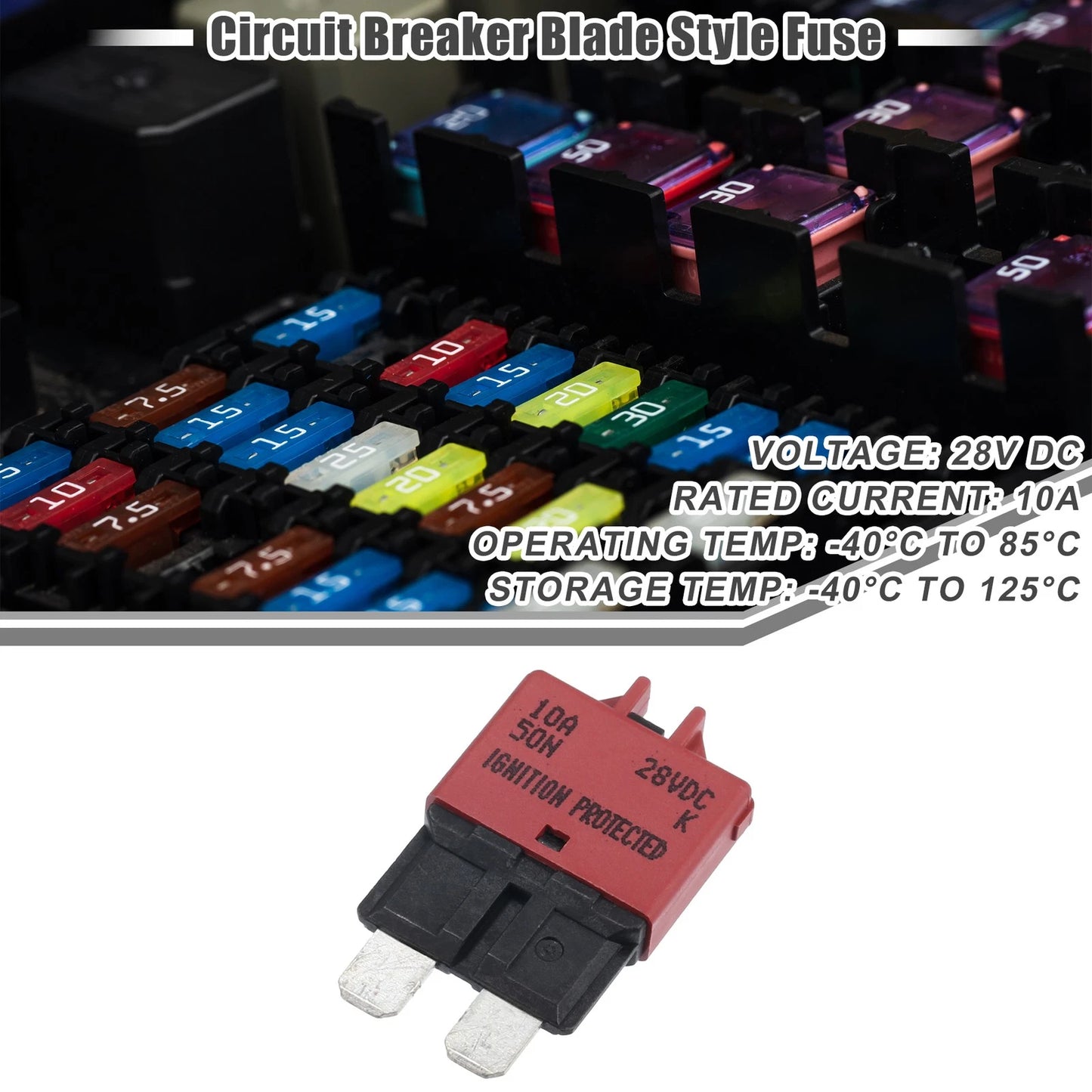 Circuit Breaker Blade Style Fuse 10A 28V Resettable for Car Marine Metal Red