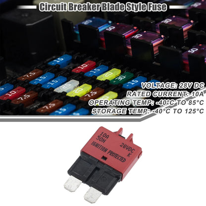 Circuit Breaker Blade Style Fuse 10A 28V Resettable for Car Marine Metal Red