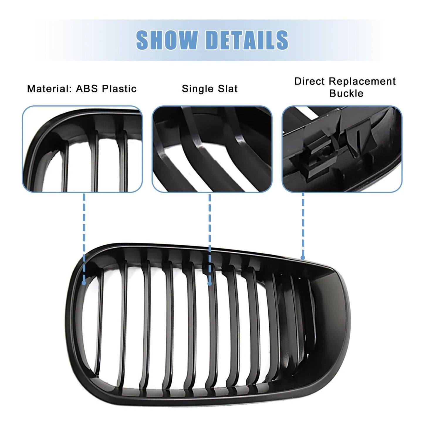 Front Upper Hood Bumper Grille Grill Pair for BMW 335i Signal Slat Matte Black