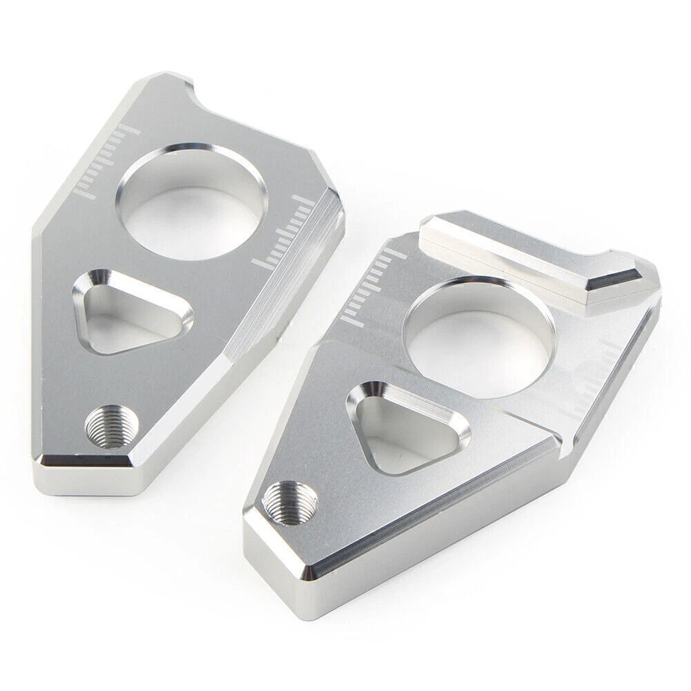 2 x Silver Axle Spindle Chain Adjuster Blocks for Yamaha YZF R1, FZ8, FZ1, TMAX 530