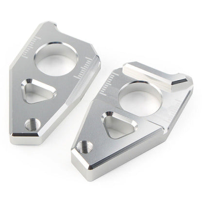 2 x Silver Axle Spindle Chain Adjuster Blocks for Yamaha YZF R1, FZ8, FZ1, TMAX 530