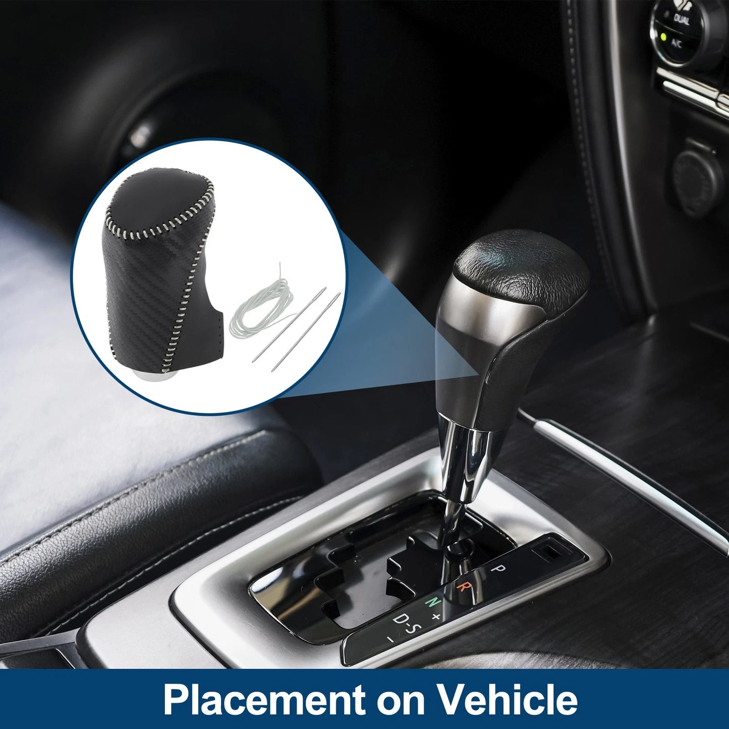 Gear Shift Knob Cover for Chevrolet Malibu (2016-2020) Black Carbon Fiber Grey