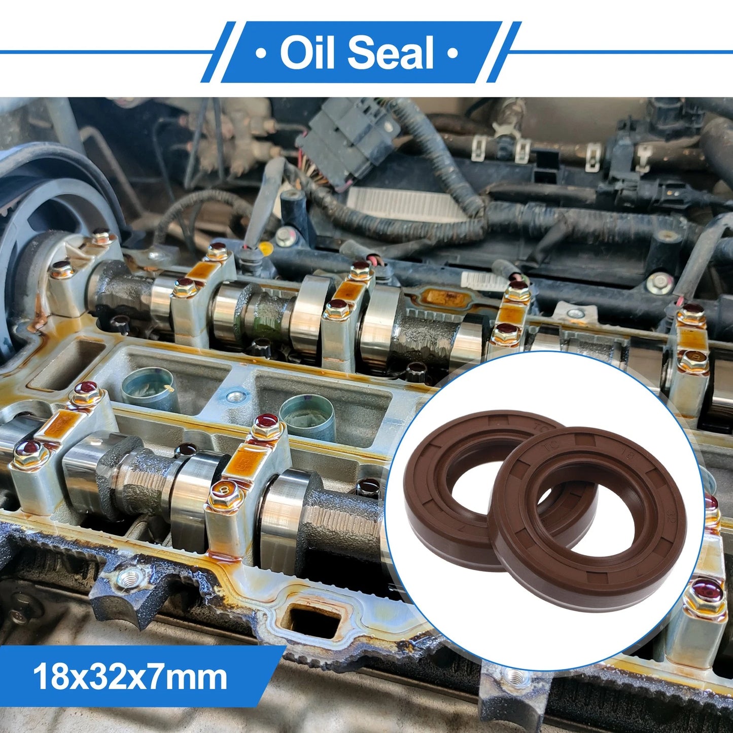 Oil Seal 18x32x7mm Brown 2 x Rotary Shaft Seal FKM Rubber