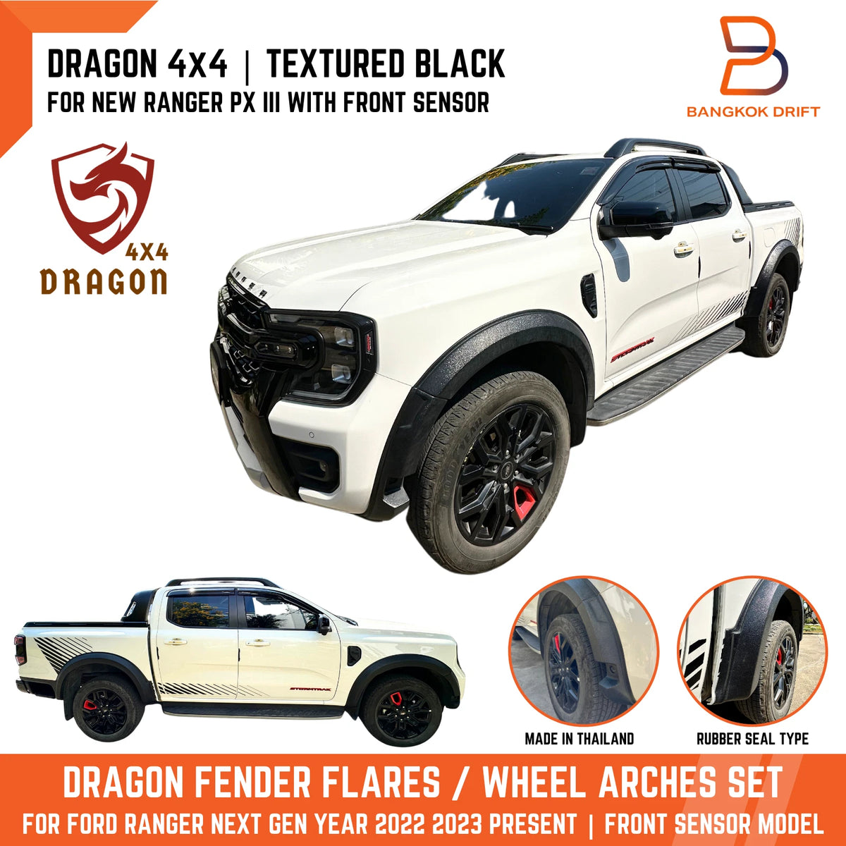 Dragon Black Textured Fender Flares for Ford Ranger 2022-2025
