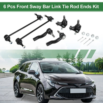 6 Pcs Front Suspension Kit Tie Rod Ends Sway Bar Links for Toyota RAV4 (2001-2023)